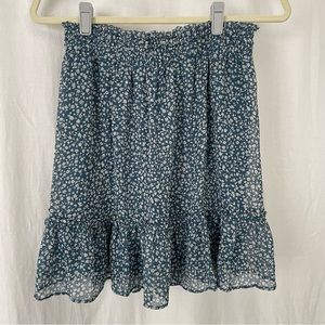 LC Lauren Conrad Blue Floral Ruffle Lined Mini Skirt